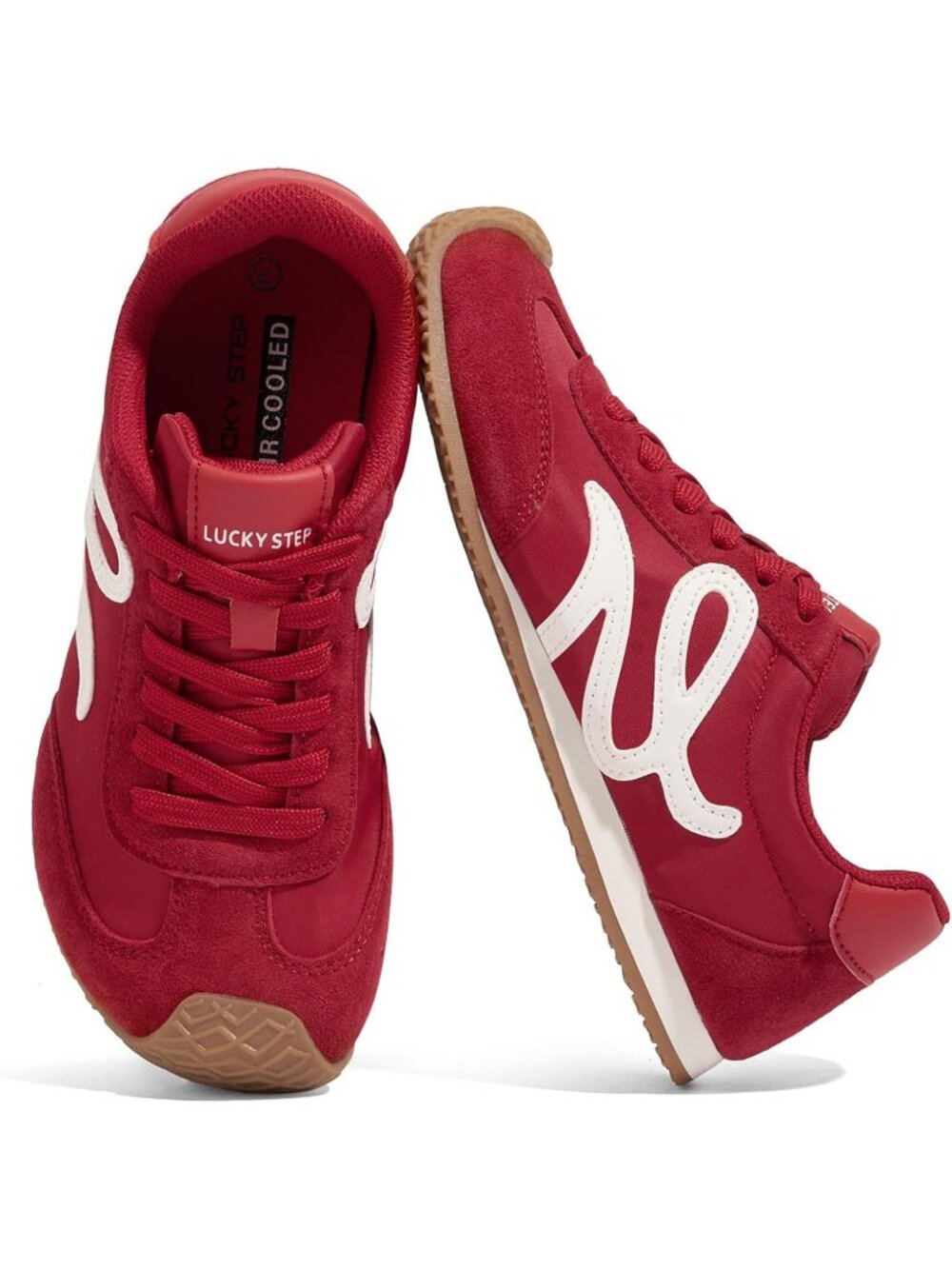 Women's Red Faux Leather Comfortable Classic Casual Thin Sole Walking Sneakers